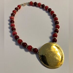Carlton Ridge for Sutton Hoo signed Elegant Gold and Red Beaded Necklace 1989
